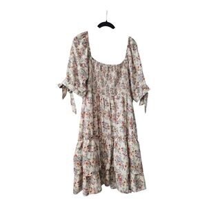 Just Found Dress 2X On/Off Shouder Tiered Smocked Bodice Self Tie Puff Sleeves